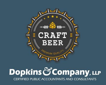 the words Craft beer on top of a bottle cap, and the Dopkins & Company logo underneath