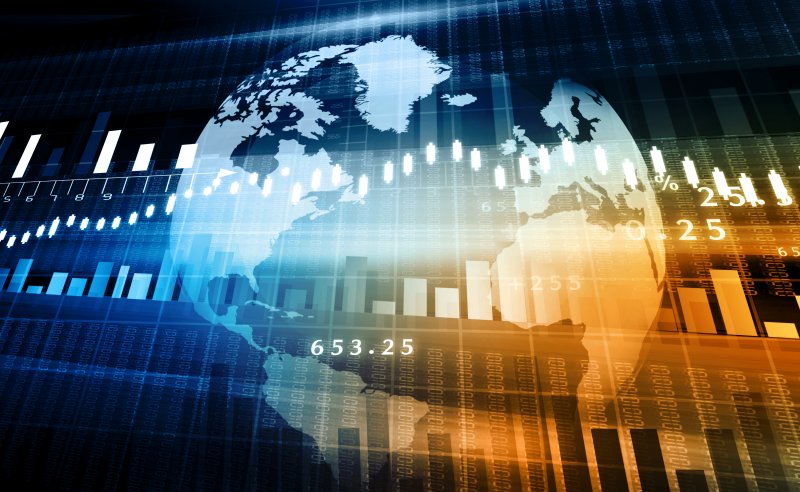 stock market graph and a globe