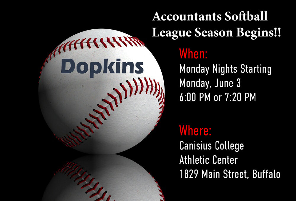 Dopkins Softball League announcement June 3 - July 29 at Canisius