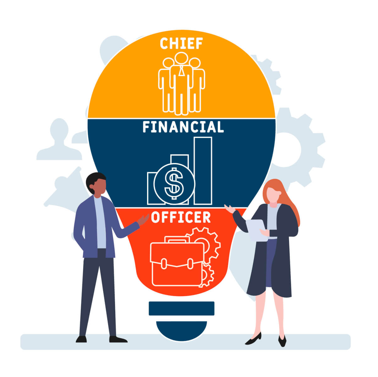 Flat design with people. CFO - Chief Financial Officer company acronym, business concept background. Vector illustration for website banner, marketing materials, business presentation, online advertising.